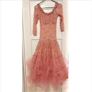 Designer Pink Lace Tulle Marrika Nakk Dress